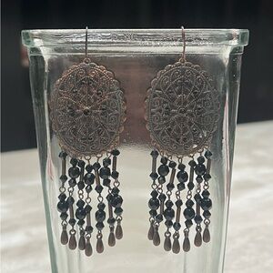 Tribal Filigree Dangle Earrings – Boho Chic with Bronze + Beads & Charms